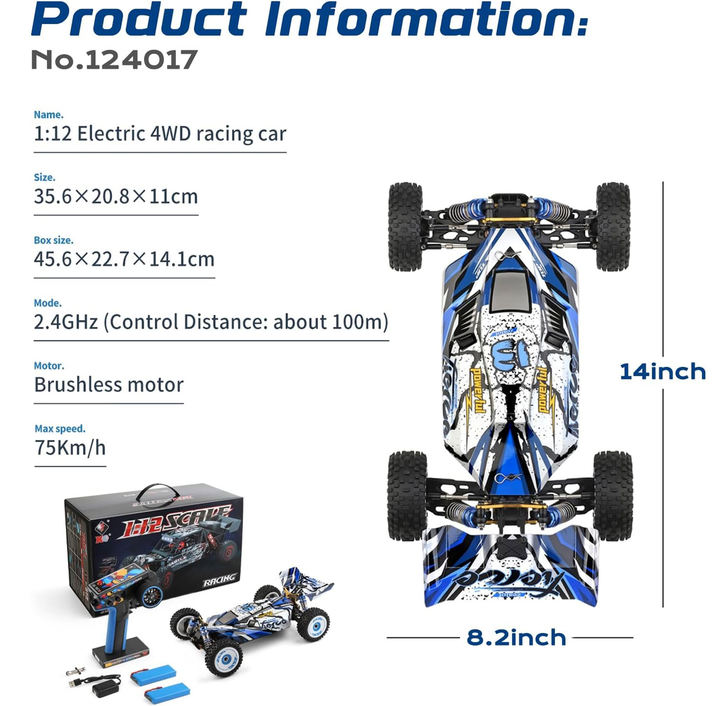 WLtoys 124017 V2 RC Car – 1/12 Brushless 4x4 Buggy, 75km/h Fast Speed, 2 Batteries Included thumbnail 2