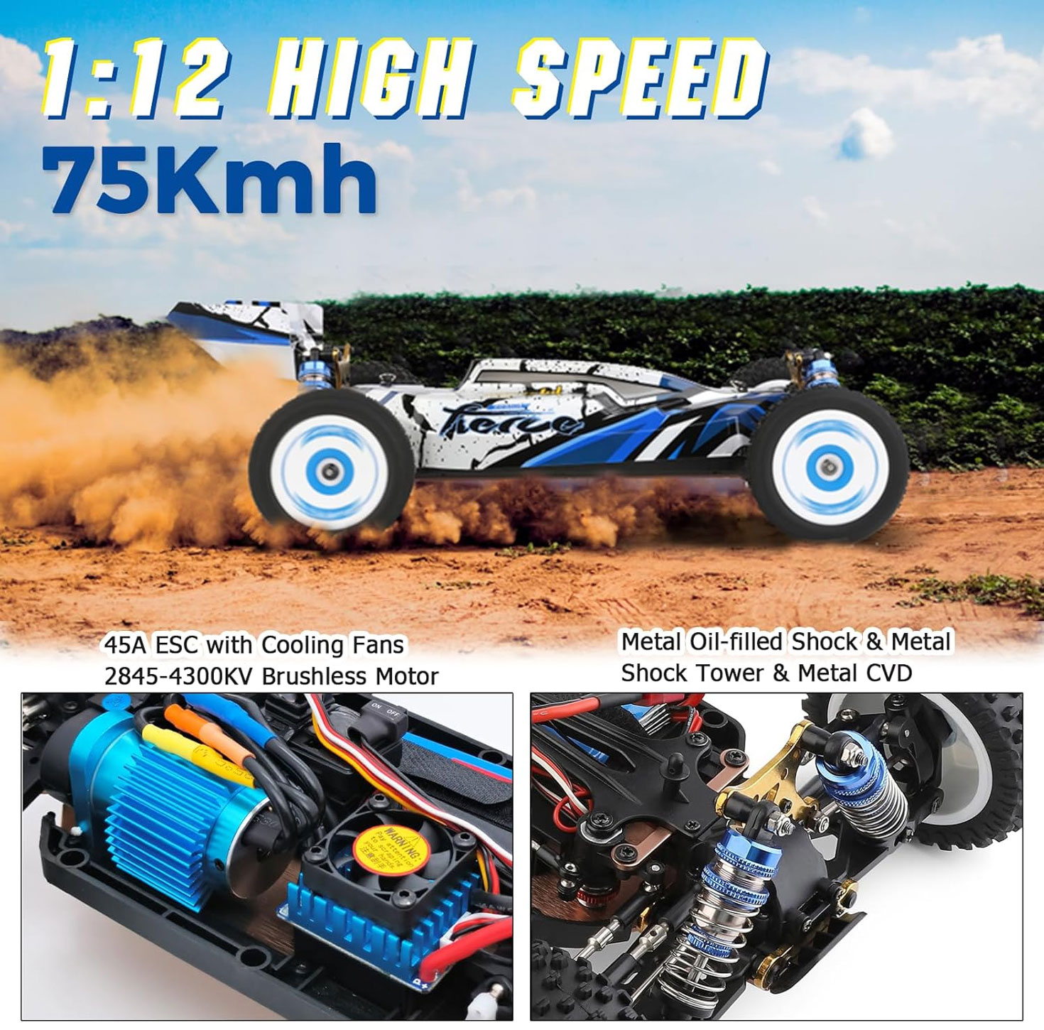 WLtoys 124017 V2 RC Car – 1/12 Brushless 4x4 Buggy, 75km/h Fast Speed, 2 Batteries Included thumbnail 3