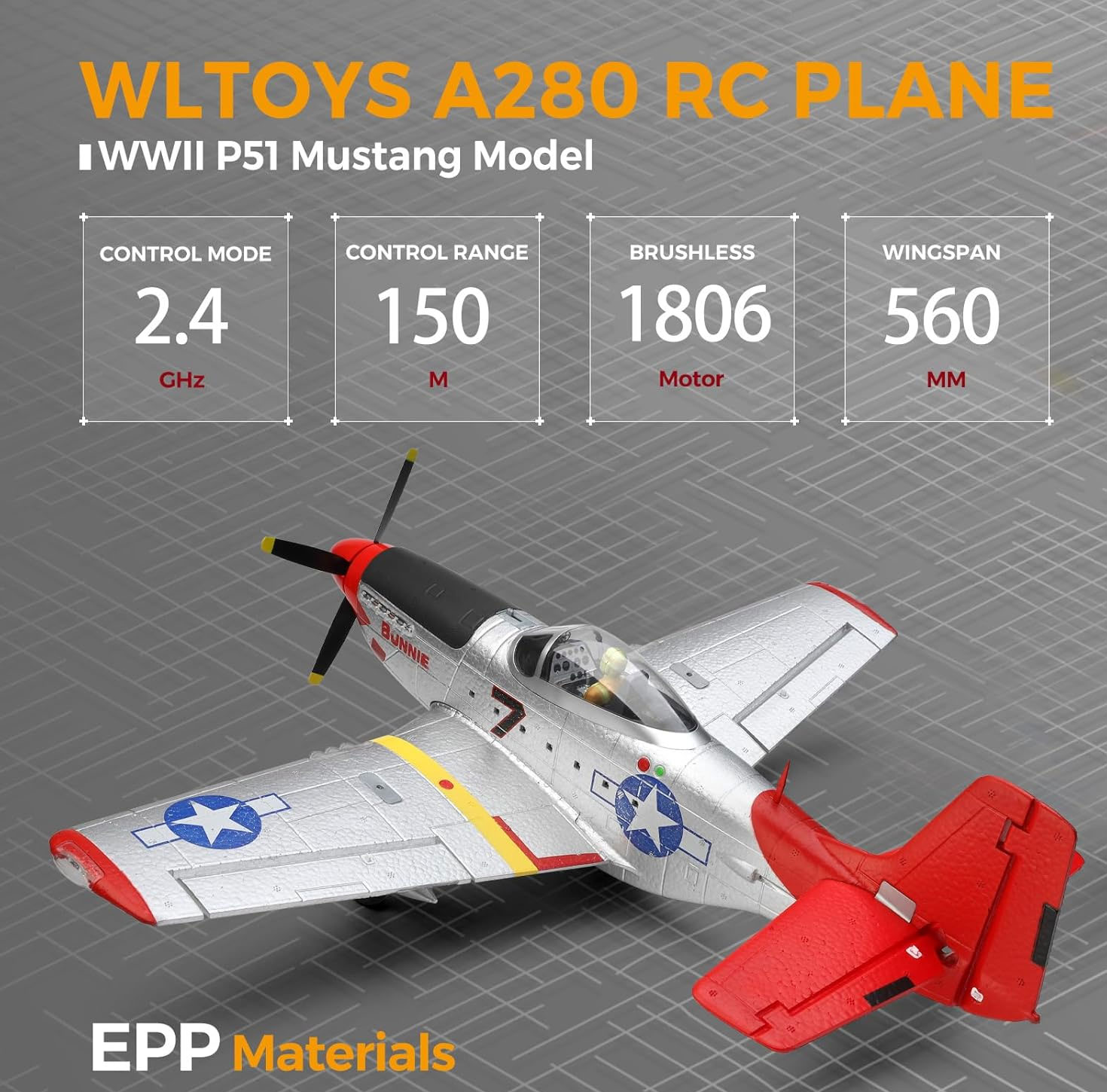 WLtoys XK A280 P51 Mustang RC Airplane – 4 Channel Brushless, LED Lights, 6G/3D Ready to Fly thumbnail 2