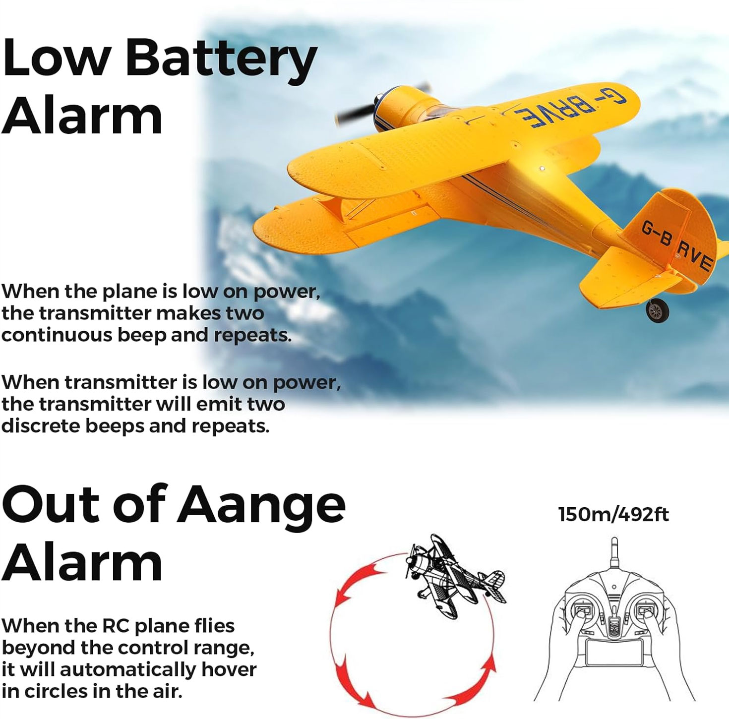WLtoys A300 Yellow RC Airplane – 4 Channel Brushless, 6G/3D Mode, Ready to Fly with 2 Batteries thumbnail 2
