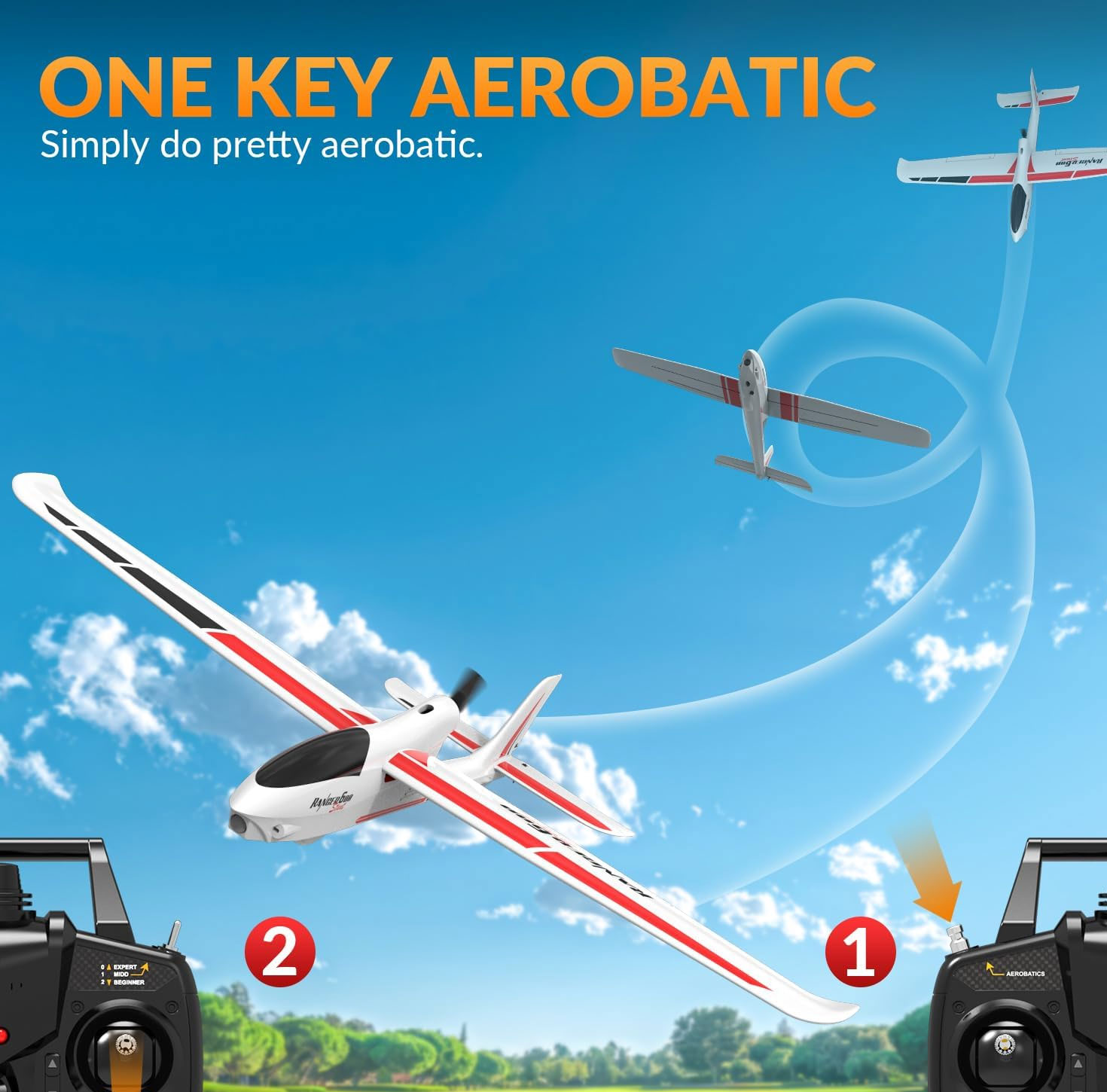 VOLANTEXRC White Remote Control Airplane for Adults 4-Channel RC Plane with Durable Foam Construction 3 Flight Modes One-Key Stunts RTF thumbnail 3