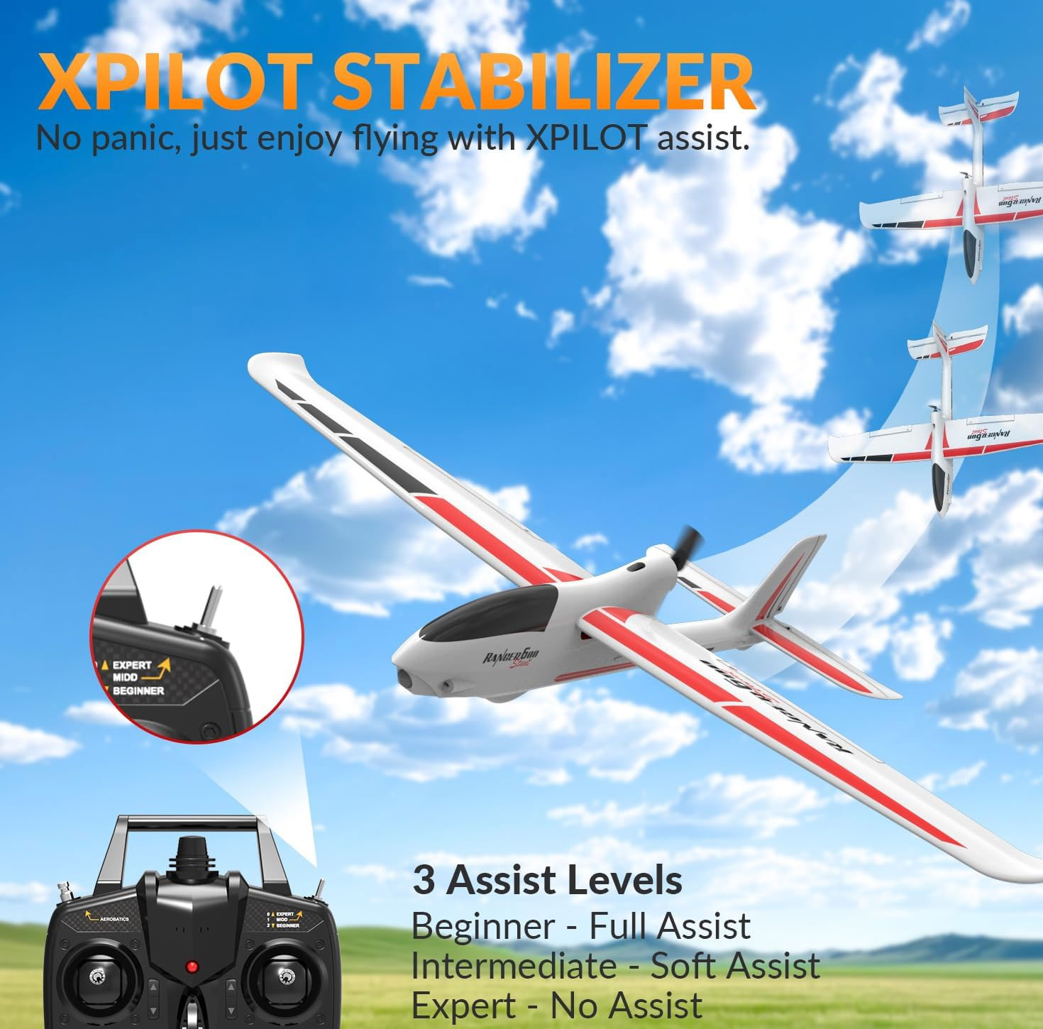 VOLANTEXRC White Remote Control Airplane for Adults 4-Channel RC Plane with Durable Foam Construction 3 Flight Modes One-Key Stunts RTF thumbnail 4